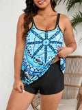 Plus size swimsuit bikini with sling pattern and flab-hiding split design in picture colour