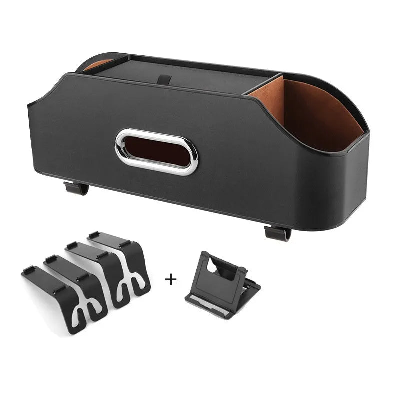 Genuine leather car tissue box organiser with hanging strap and 2 litre storage capacity