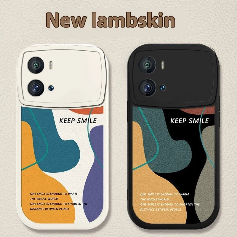 Silicone phone case for Vivo iQOO Neo6 in white or black with painted animal and smiling face design