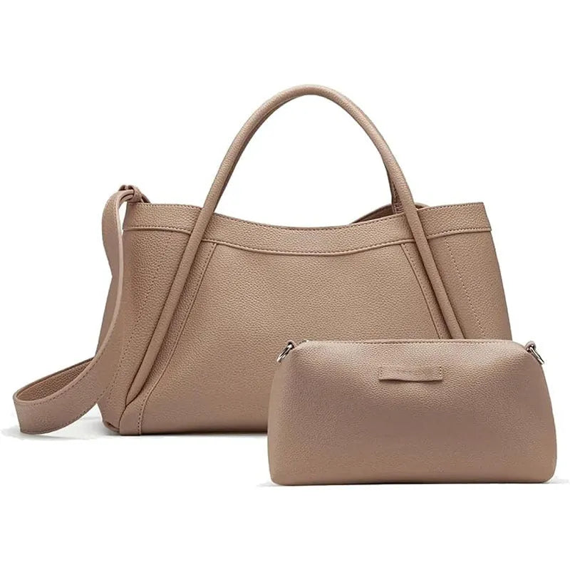 Khaki PU lychee pattern shoulder messenger bag set with single strap and internal phone bag