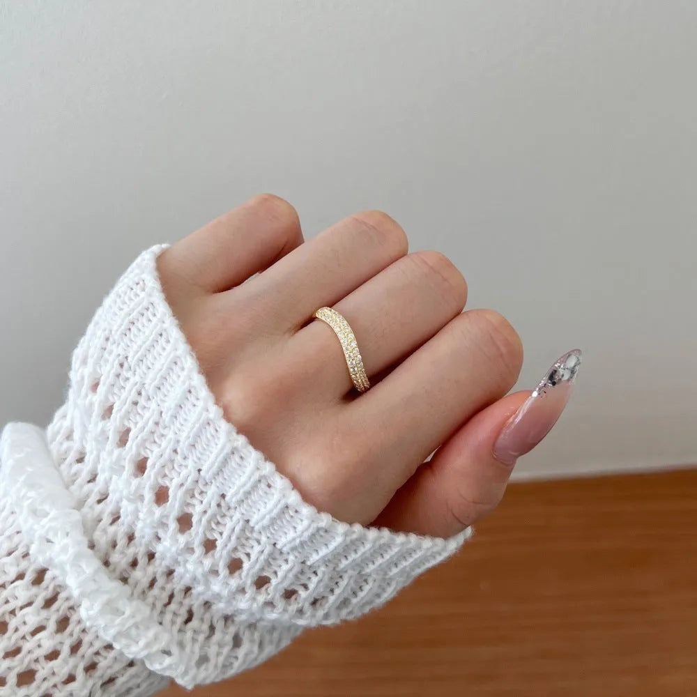 Female zircon inlaid snake-shaped S925 sterling silver ring in platinum with electroplated finish