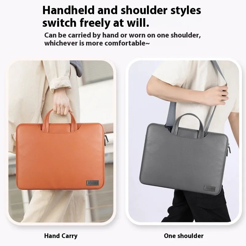 PU leather laptop sleeve bag, 370x280x30mm, with power pack, in black, brown, dark gray or pink