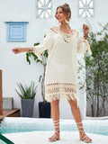 Apricot hand-crocheted acrylic beach dress with polyester lining