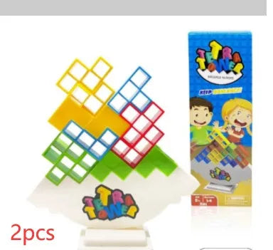 Plastic balance stacking game with 16 colourful blocks and chassis for family play