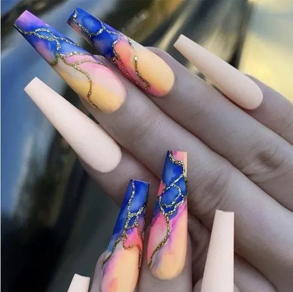 Ballet Wave Line design detachable nail stickers with jelly glue tubes, part of a 24 or 96 piece set.