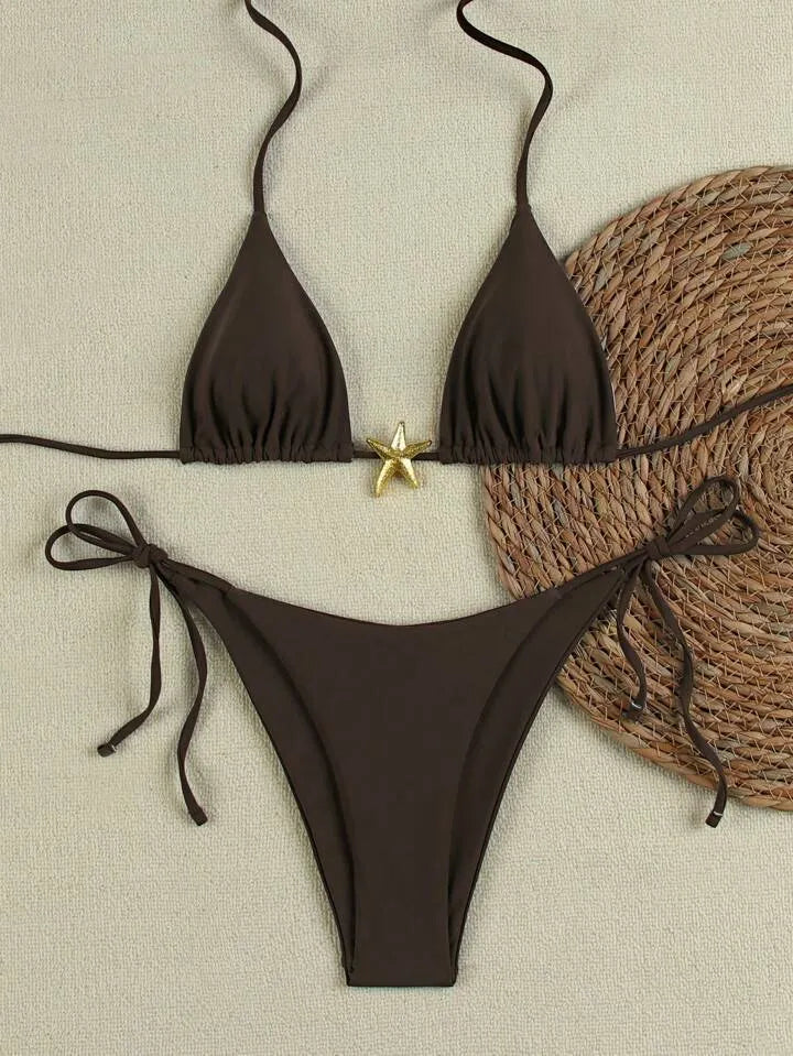 Women's lace-up bikini set - nylon spandex - brief style bottoms - available in multiple colours