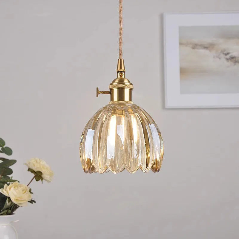 Vintage glass flower chandelier with Nordic design for bedside ceiling lighting