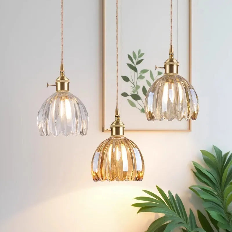 Vintage glass flower chandelier with Nordic design for bedside ceiling lighting