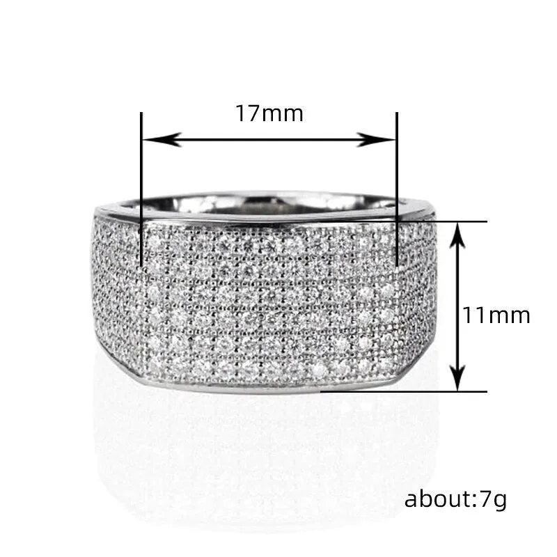 Micro-inlaid starry copper ring white gold colour with round zircon geometric unisex design