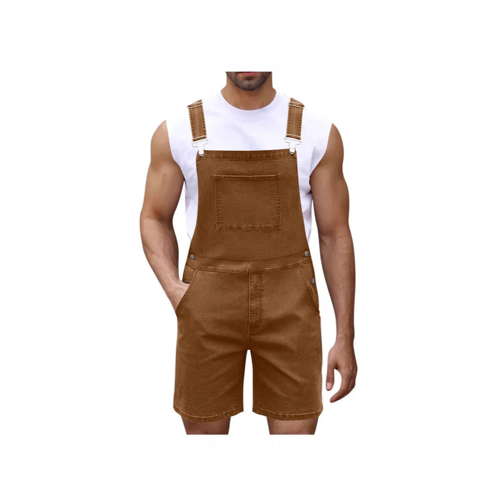 Men's straight-leg denim shorts with zip fly, cotton fabric, available in seven colours and sizes S to XXXL.