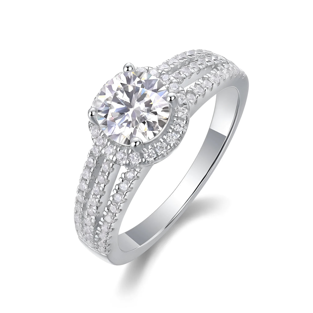 1-carat moissanite wedding ring set in S925 silver with platinum plating, sizes 5-9, gift box and GRA certificate