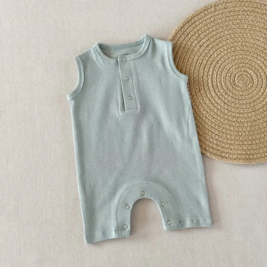 Grade A summer cotton baby jumpsuit sleeveless vest in light apricot suitable for 59-90cm