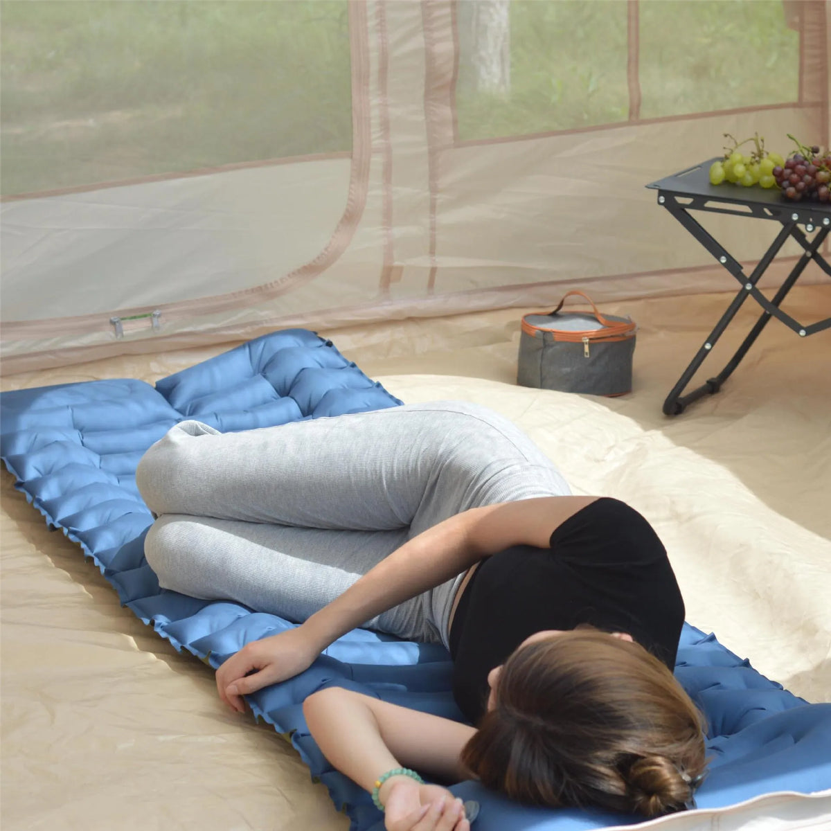 Ultra-light inflatable camping mattress 190x68x10cm in green or grey Chunya spinning composite TPU