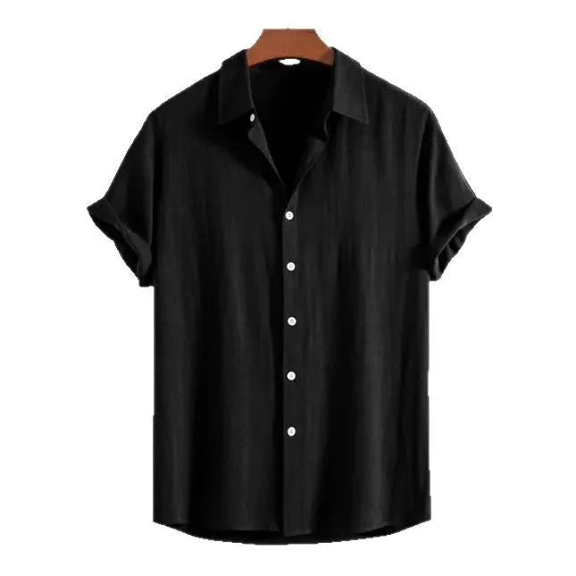 Men's loose-fit short-sleeve cardigan shirt in black, green, or white for casual summer wear