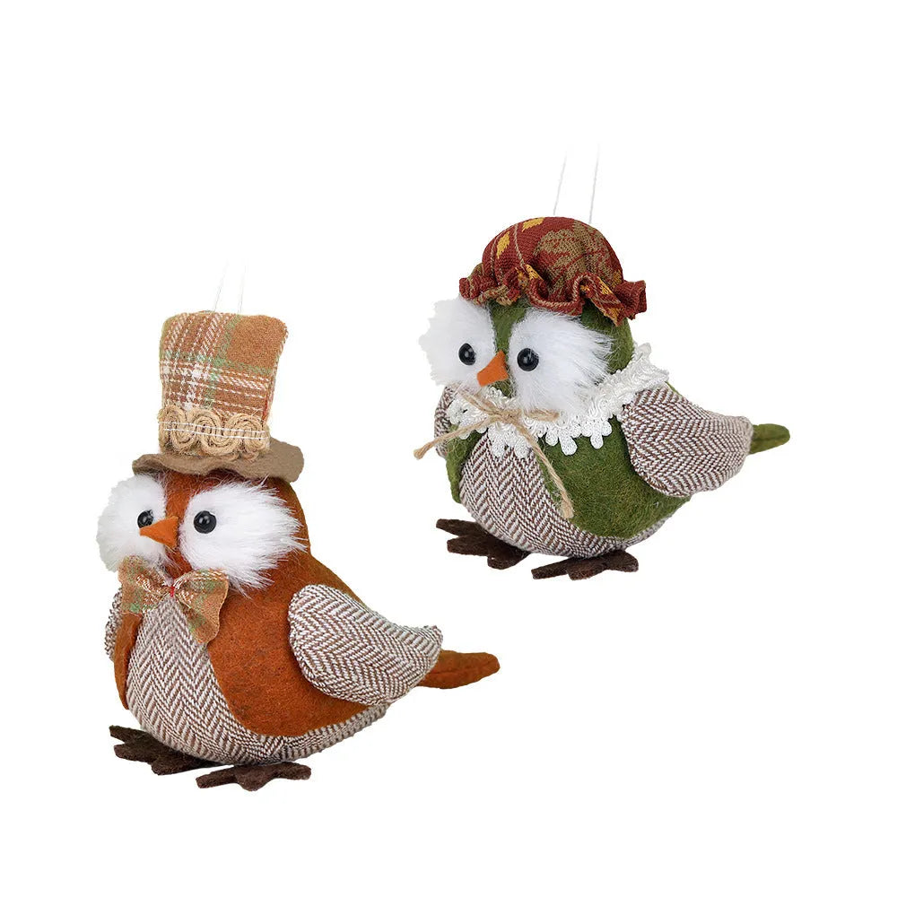 Orange and green harvest owl cloth pendant ornament for Thanksgiving window or desktop decor