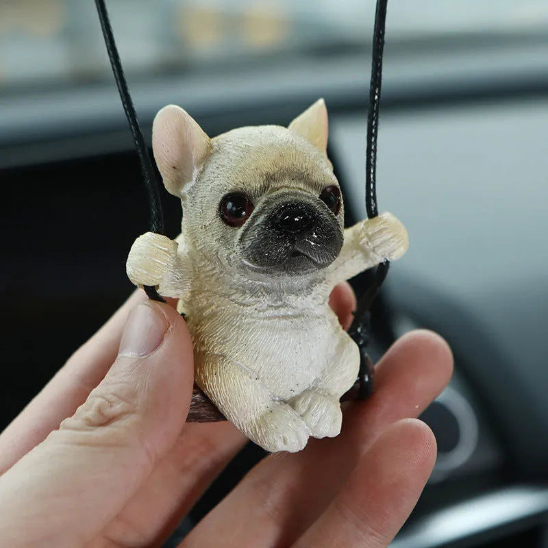 Resin bulldog car hanging ornament for rearview mirror in cartoon style