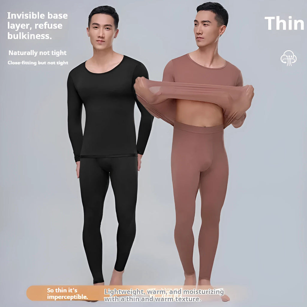 Men's Constant Temperature Heating Warm Bottoming Thermal Suit Nylon Solid Colour Long Johns Trousers Set Black Camel Grey L XL Warm Base Layer