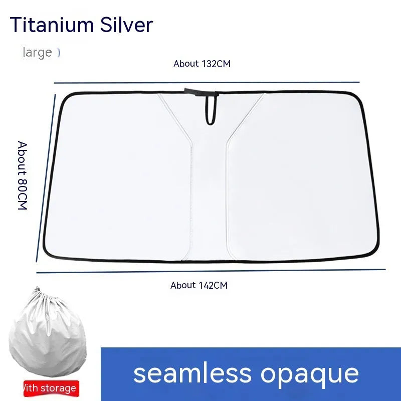 Titanium silver car windshield sun shade with double ring design on NC fabric