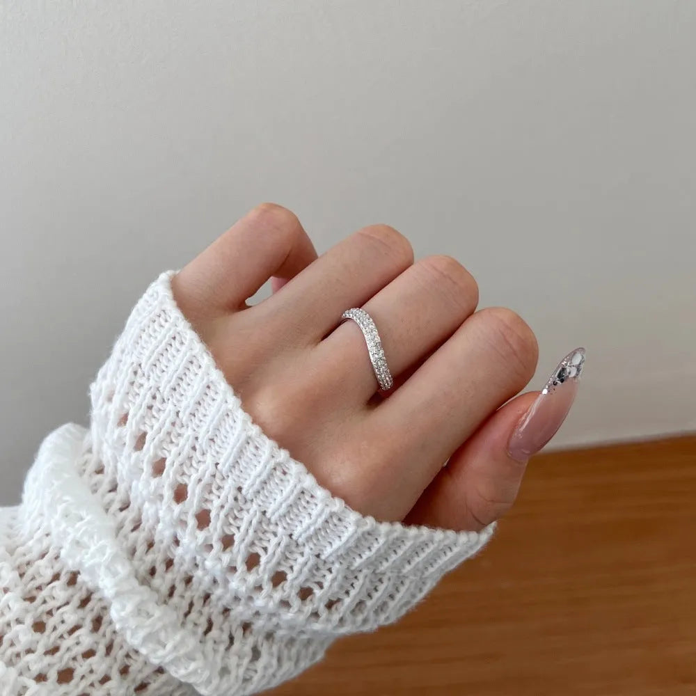 Female zircon inlaid snake-shaped S925 sterling silver ring in platinum with electroplated finish