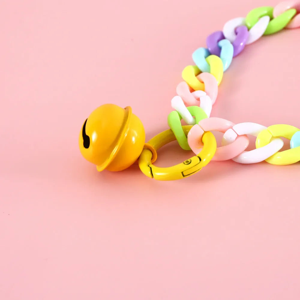 Macaron candy coloured plastic pet collar with chain design for cats, dogs and rabbits