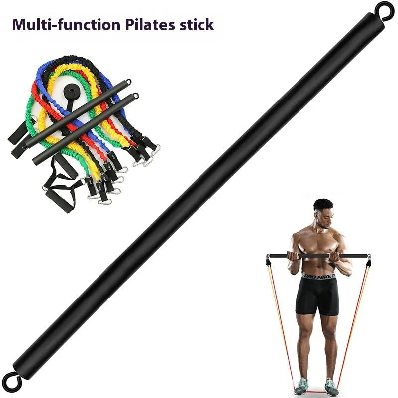 Push-and-pull rod fitness stick with two segments and pulling rope mechanism