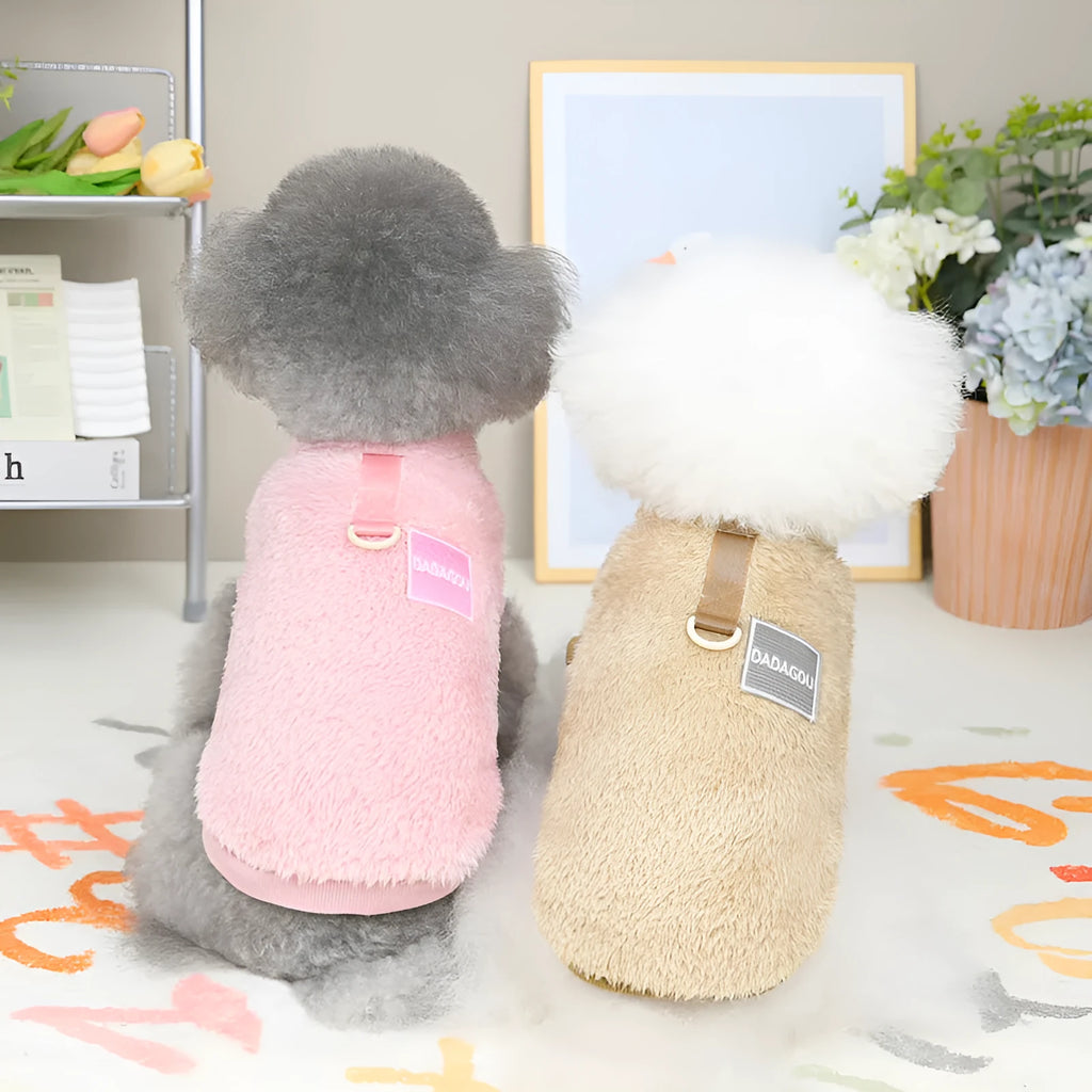 Blue coral fleece casual jacket for a dog on a white background.