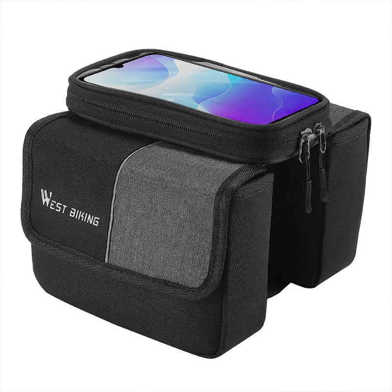 Black and gray Oxford cloth bilateral tube touch screen saddle bag with 2L capacity
