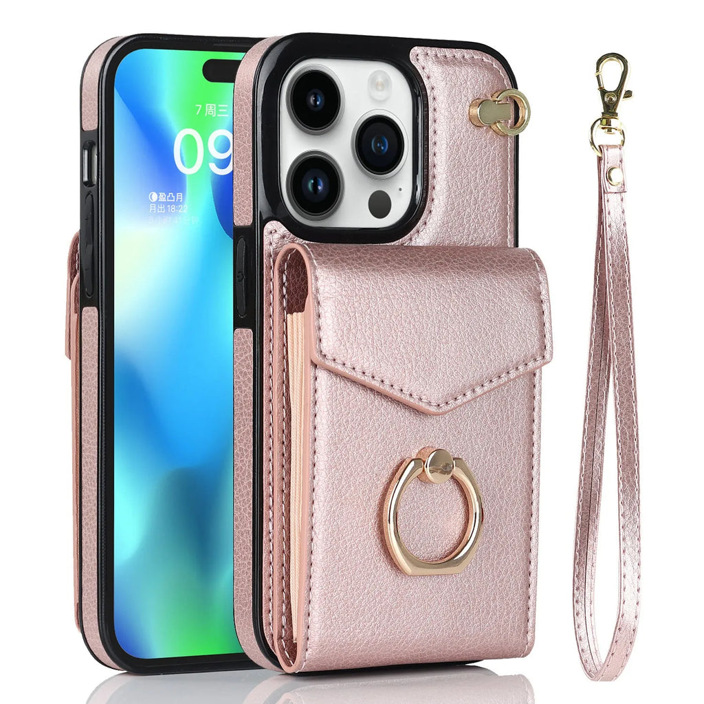 PU leather phone case with card slot and kickstand for iPhone, colour Black, handmade card-type design