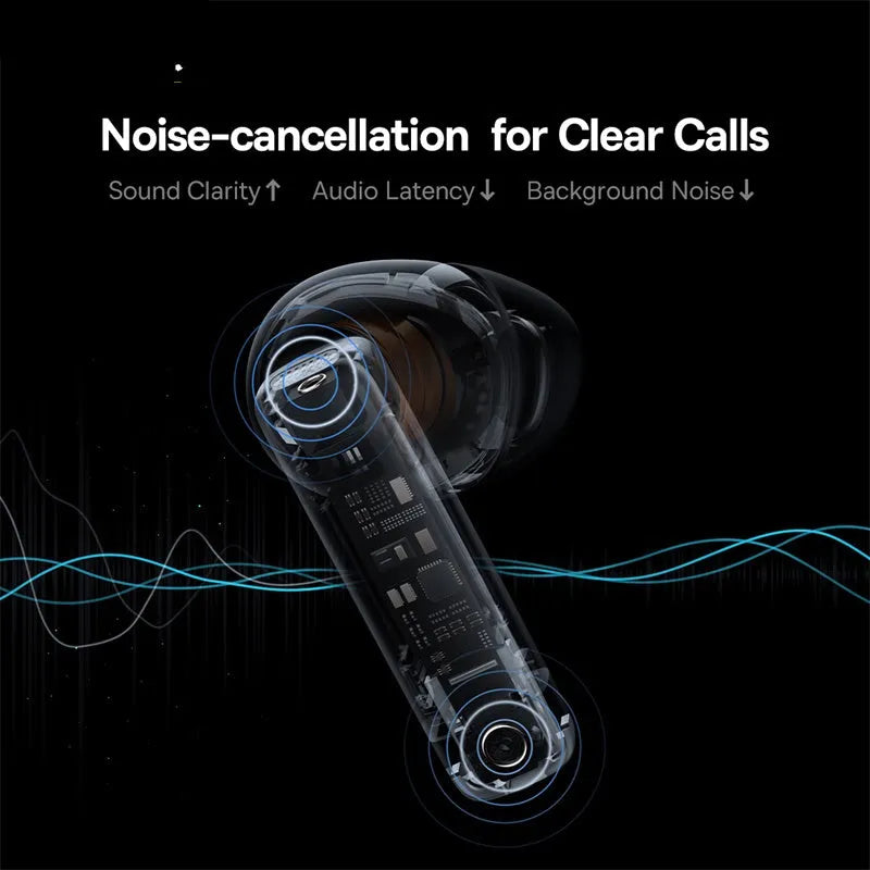 Active noise cancelling true wireless earphones in black or white with charging case