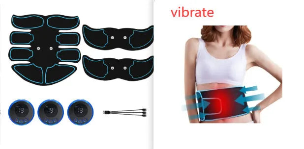 Three-piece abdominal muscle patch set with digital display and charging function in red, blue or yellow edge options
