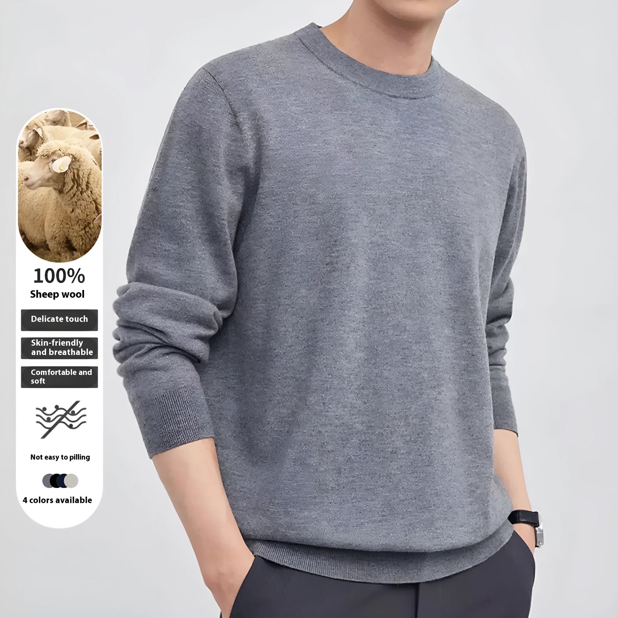Men's regular fit pullover sweater in standard wool for autumn and winter wear