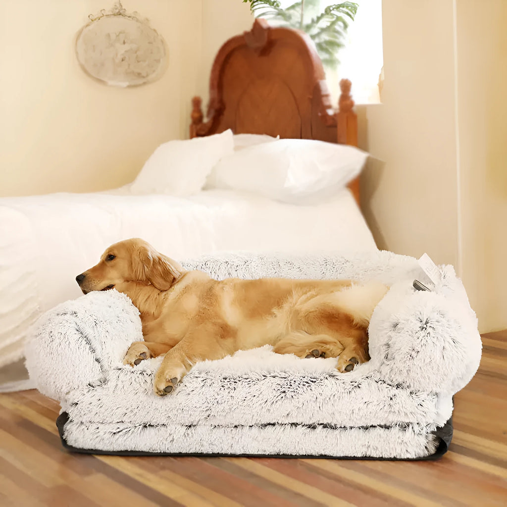 Foldable dog sofa bed kennel 180x115x25cm in long hair light grey or dark grey cloth with removable washable cover.