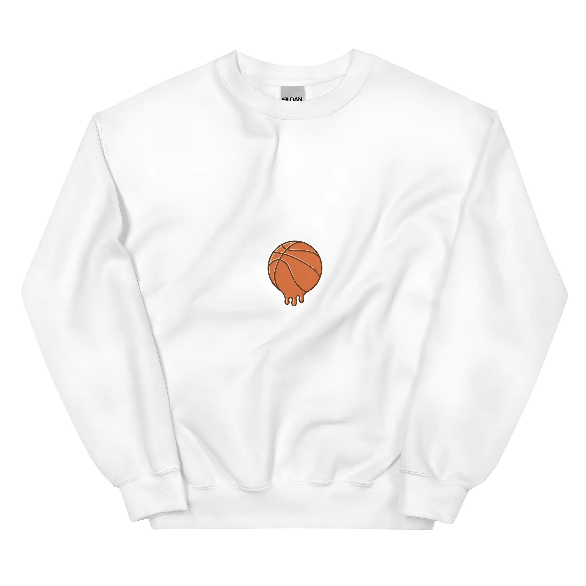White hooded pullover sweatshirt with a printed pattern, side pockets, and long sleeves.
