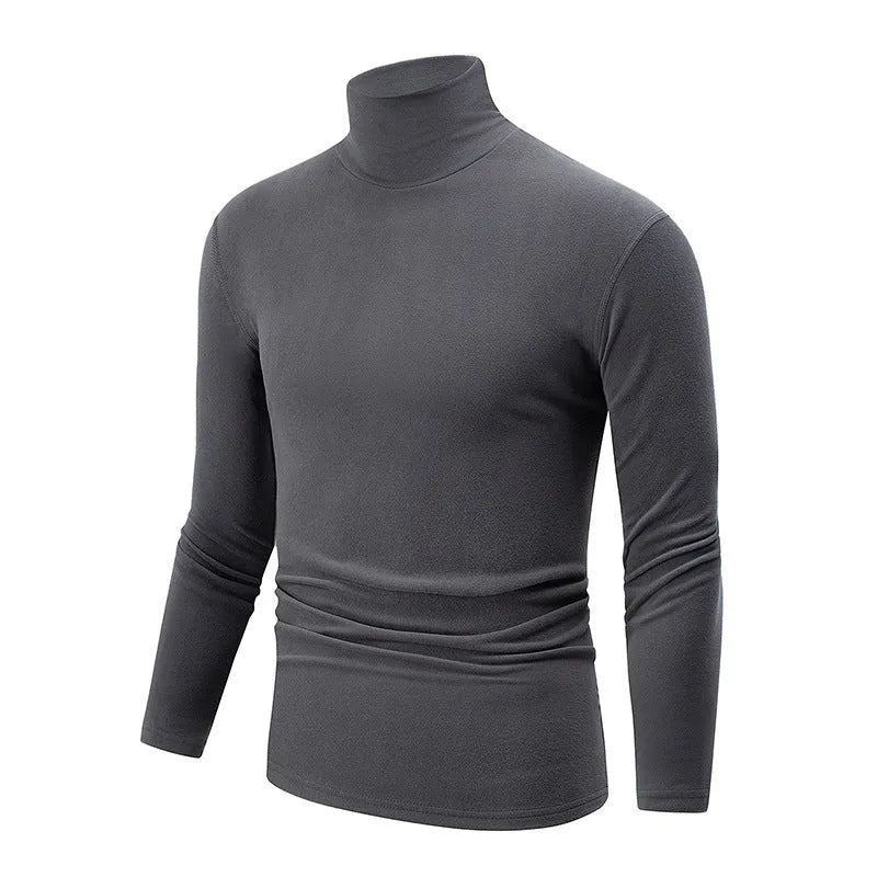 Men's high-neck long-sleeve polyester base layer top in solid colour, thick 201-250 g/m², sizes S-XXL