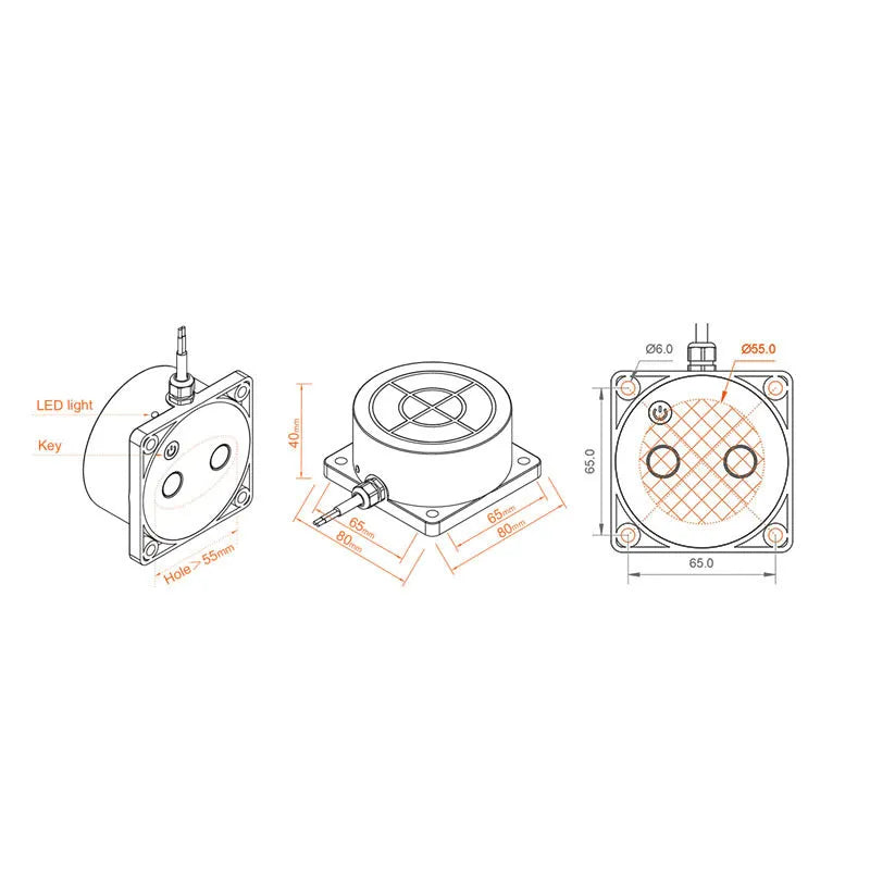 Moray ME201W wireless fluid level sensor with PC housing for remote tank monitoring via smartphone app.