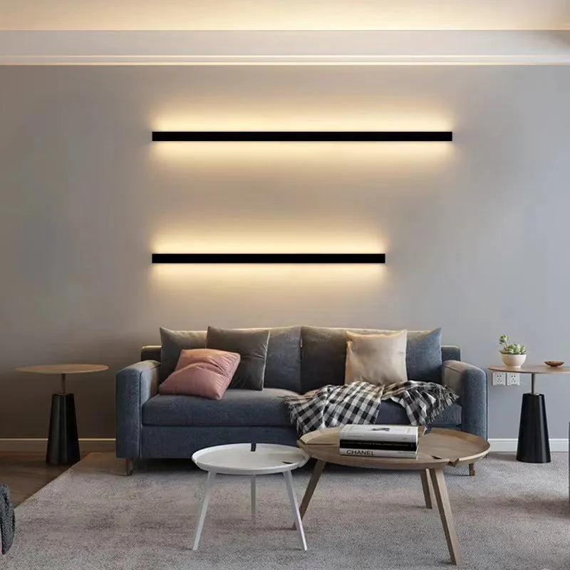 80 cm long black aluminium LED strip wall lamp with touch control for changing light colour.