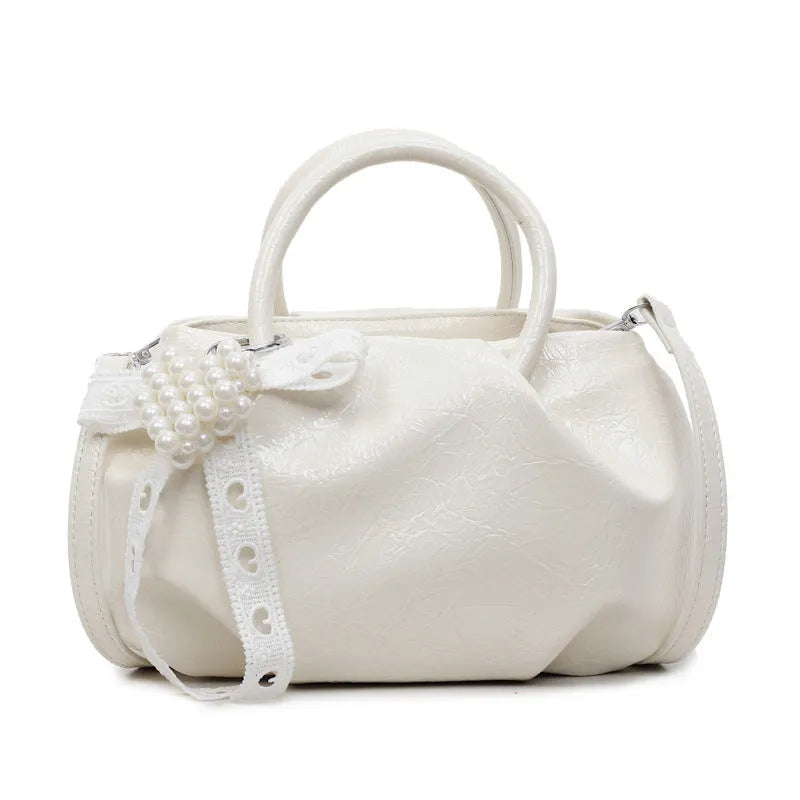 PU cloud shoulder bag in solid colour with bucket shape and outer slit pocket
