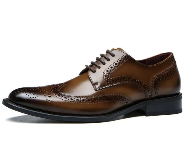 Men's genuine leather business casual dress shoes in black with two-layer cowhide upper and rubber sole