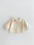Cotton baby suspender pants suit with long-sleeve top and jumpsuit in khaki, brown, or base shirt, sizes 66cm to 100cm