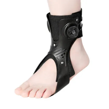 Grey and black adjustable airbag button ankle support brace for left or right foot.