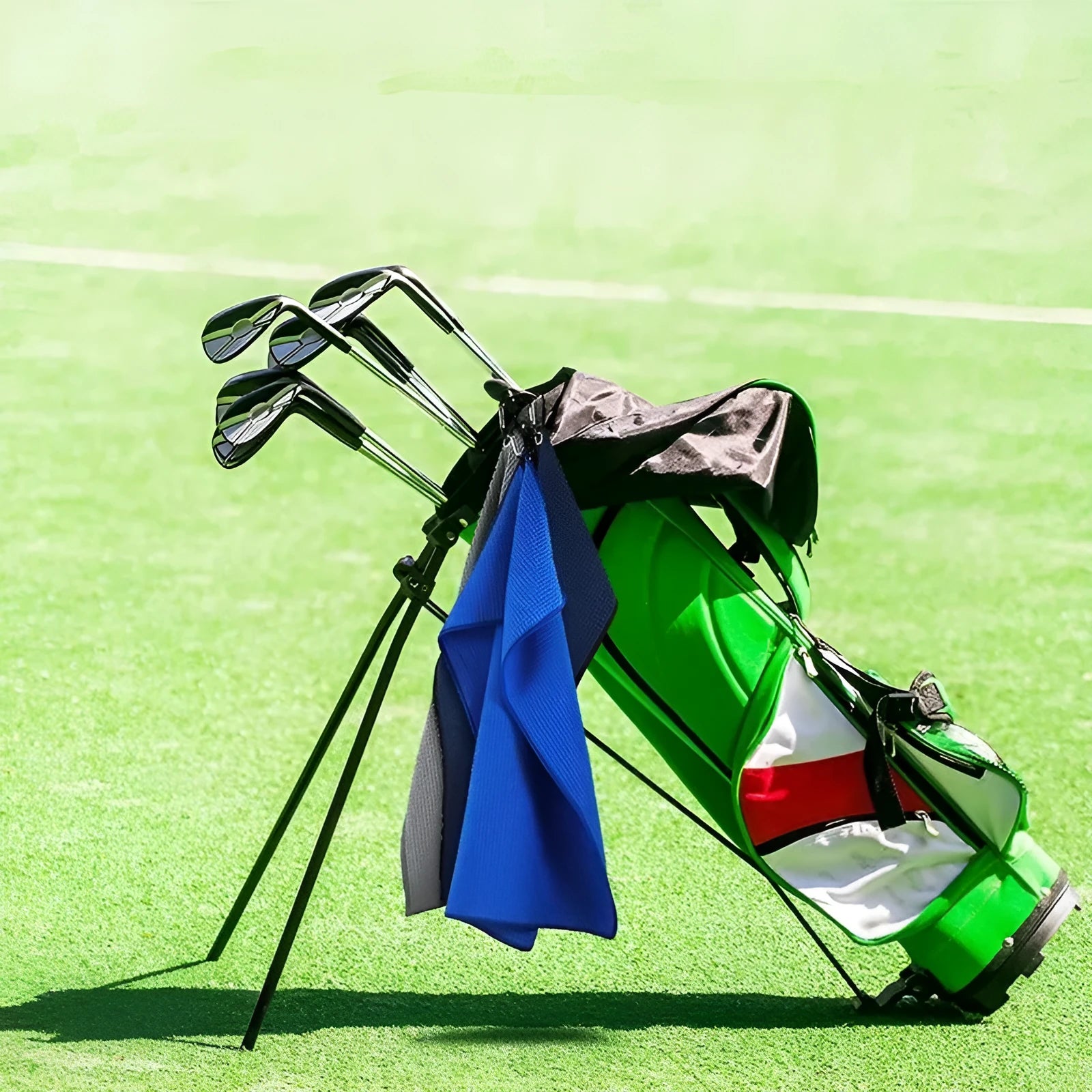 Waffle weave golf ball cleaning cloth towel showing texture detail and colour options