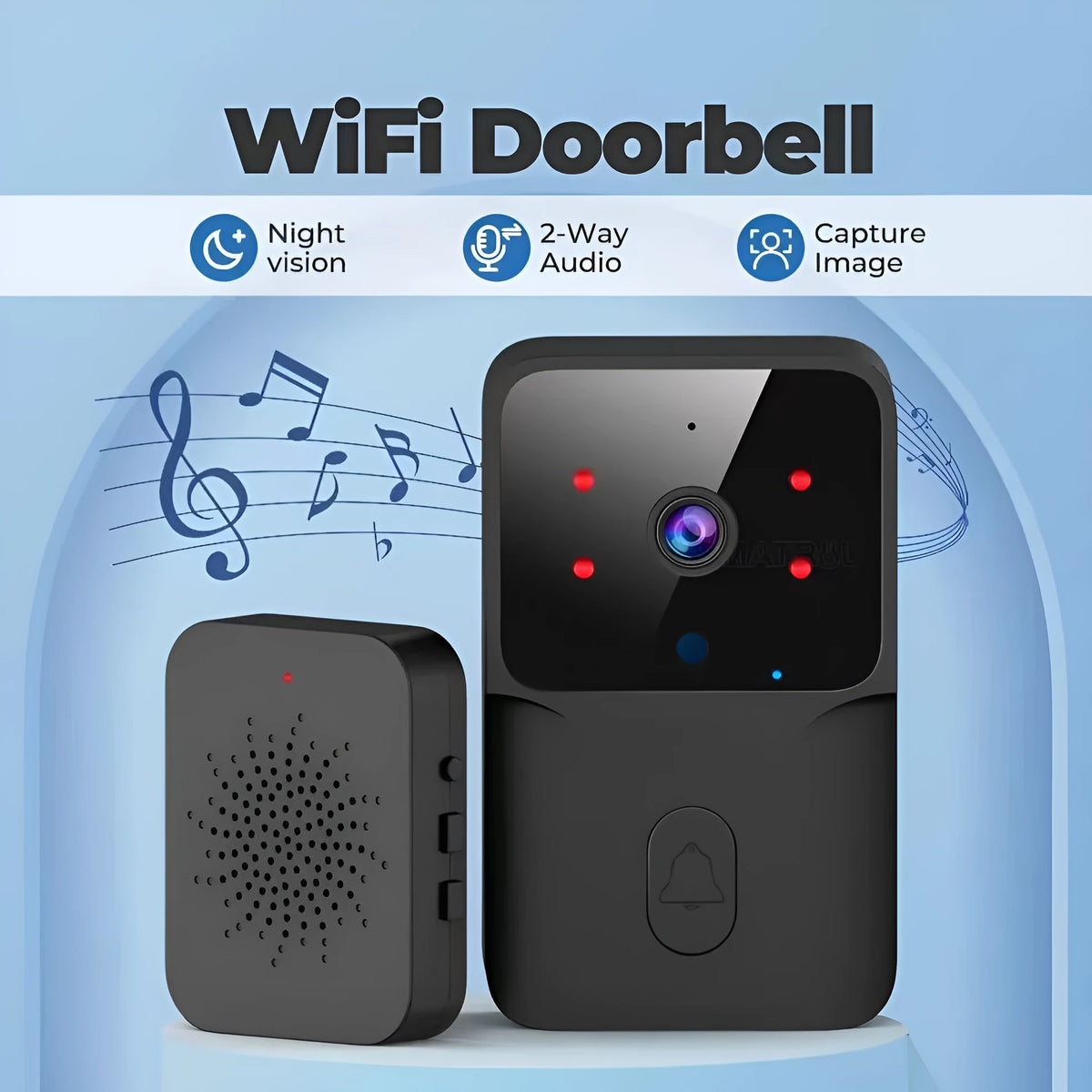 Intelligent visual doorbell with WiFi intercom and HD night vision capture, black colour, compact size