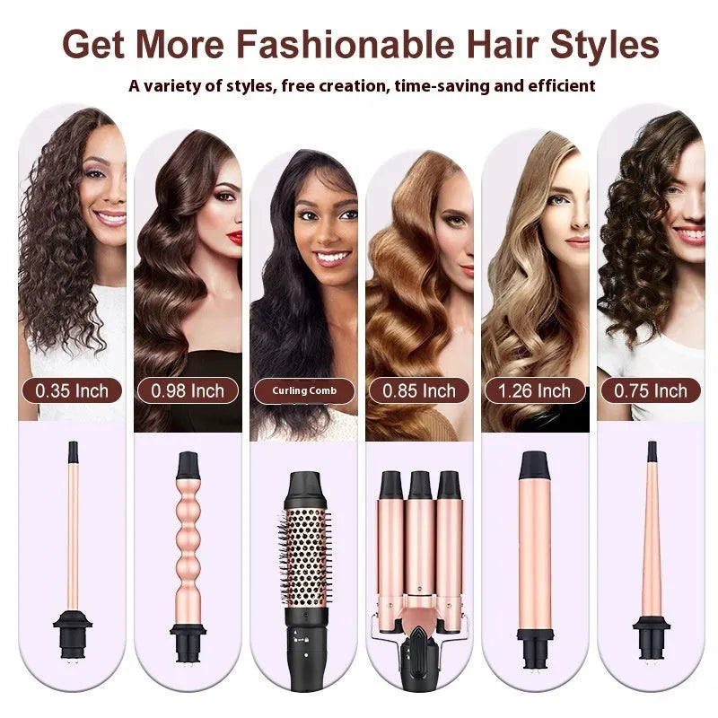 Three-tube water wave hair curler styling tool with wired power cord