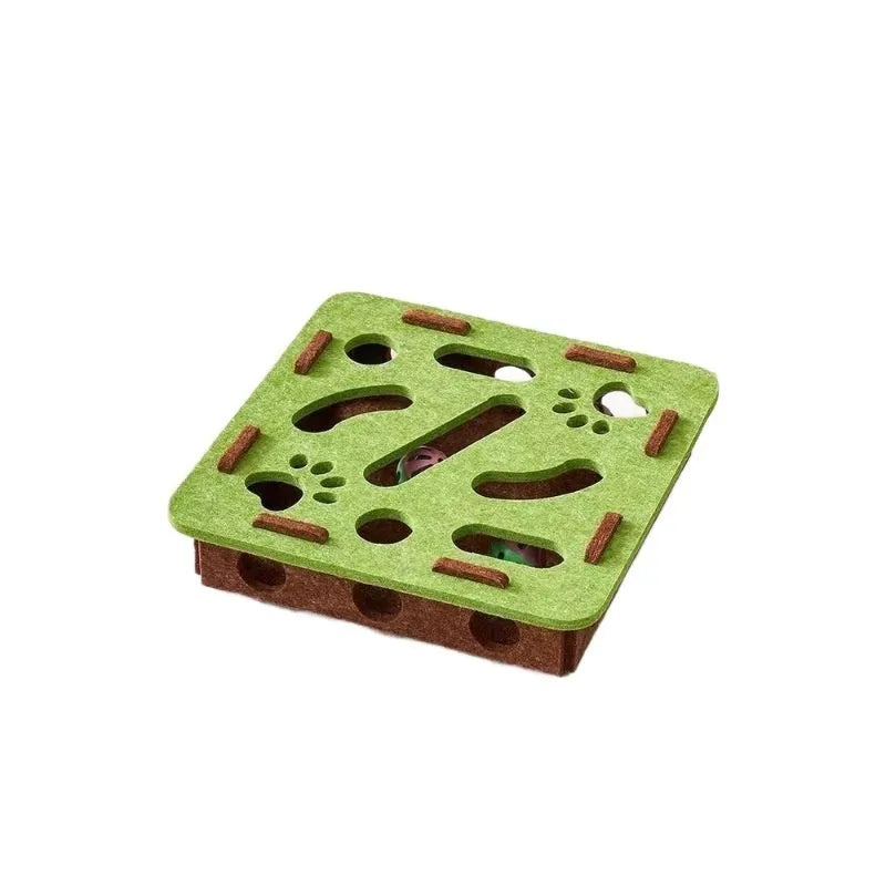 Green brown felt cat toy box with 30cm sides for scratching and play