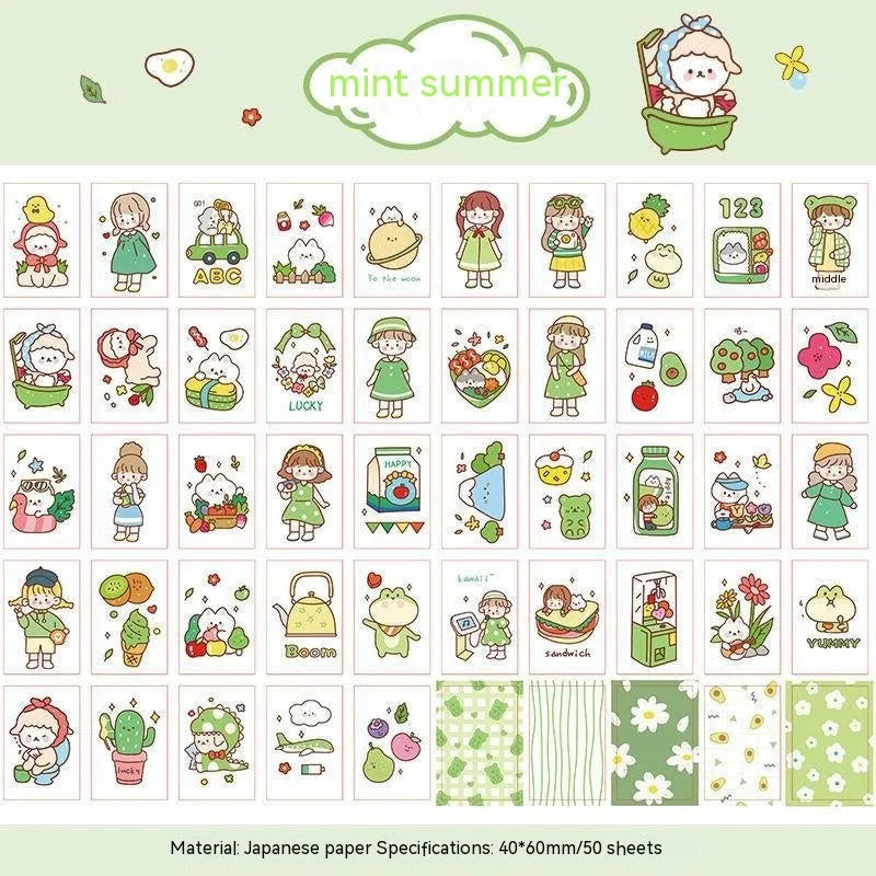 Japanese cartoon character paper stickers measuring 40x60mm with heart and lollipop designs