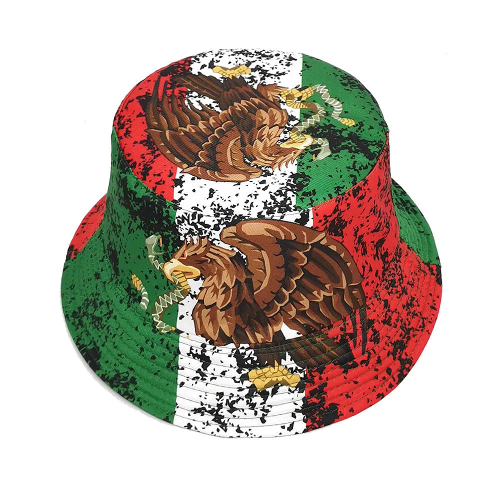 Eagle pattern retro bucket hat with dome crown in polyester fabric