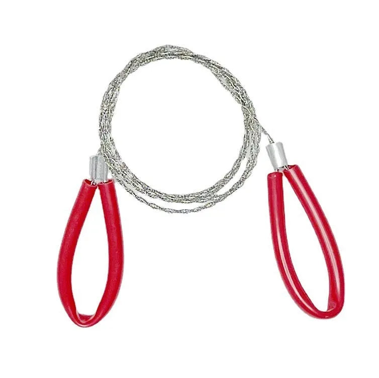 Outdoor survival wire saw with leather case showing black German stainless steel wire