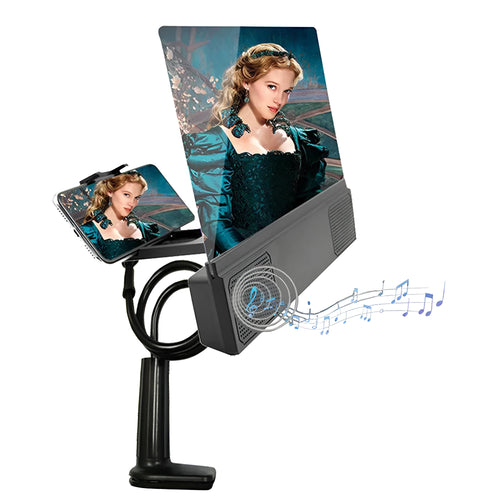 12-inch foldable mobile phone screen amplifier with adjustable gooseneck stand on a table
