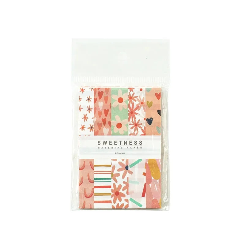 Retro collage note paper in dessert colours including red plum cheese and caramel puff, 50 pieces measuring 56x83mm