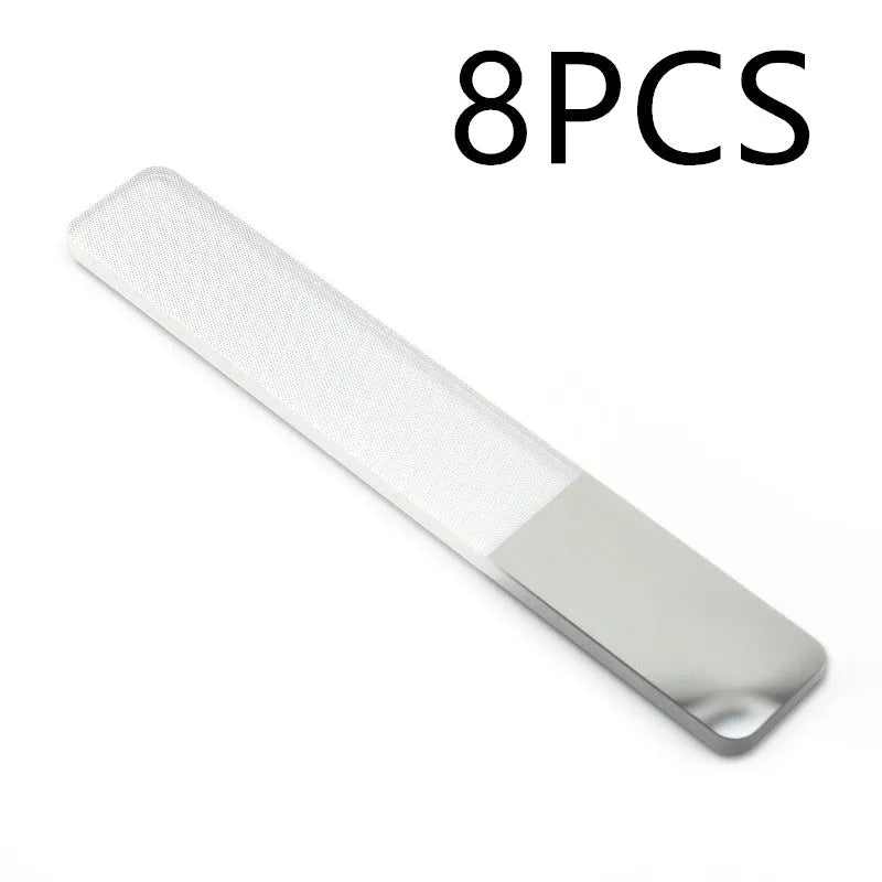 Transparent glass nail file 9 cm x 1.3 cm x 0.2 cm with physically polished surface for manicure use